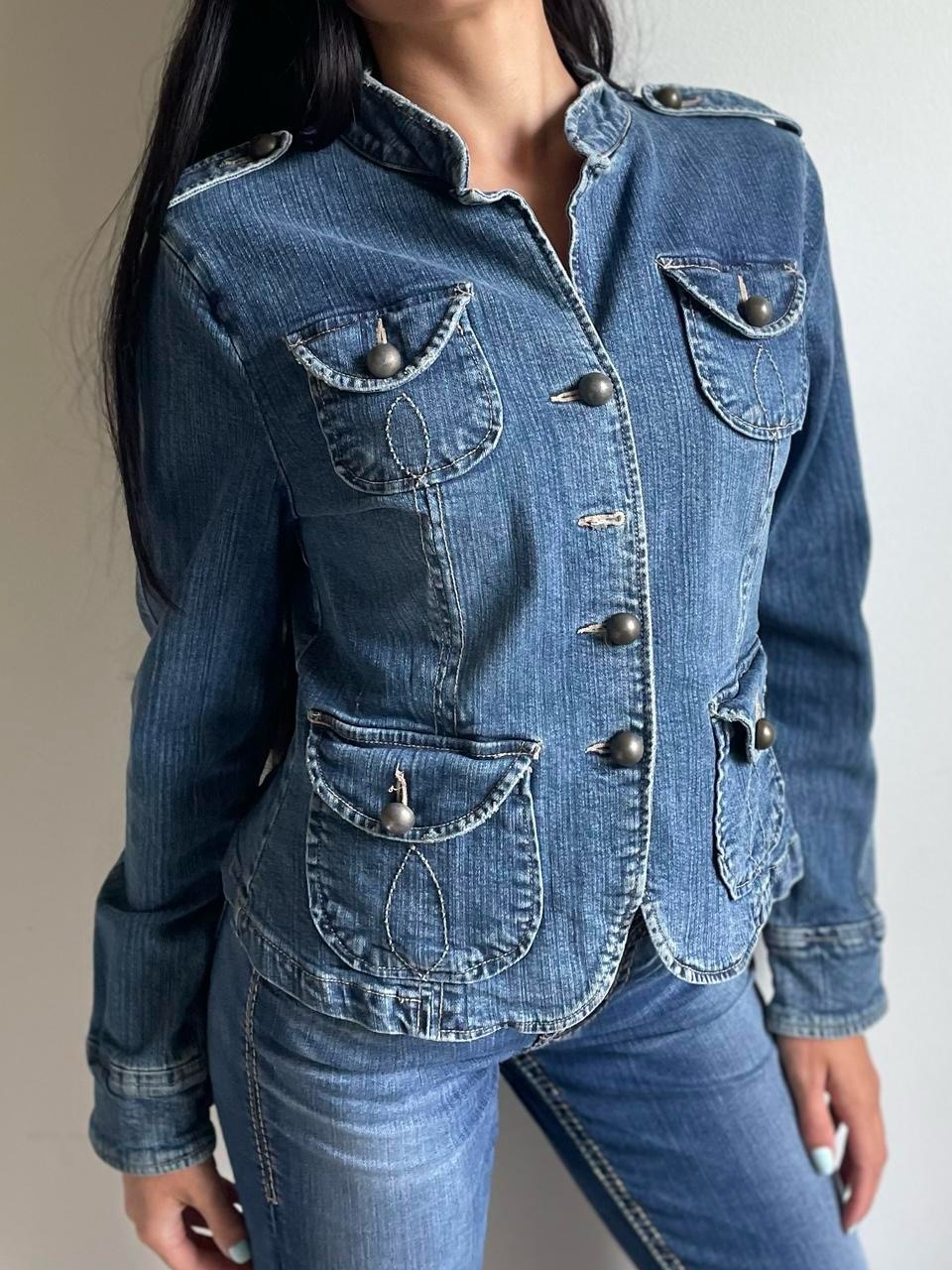 A.M.I Y2k Denim Military-Style Jacket